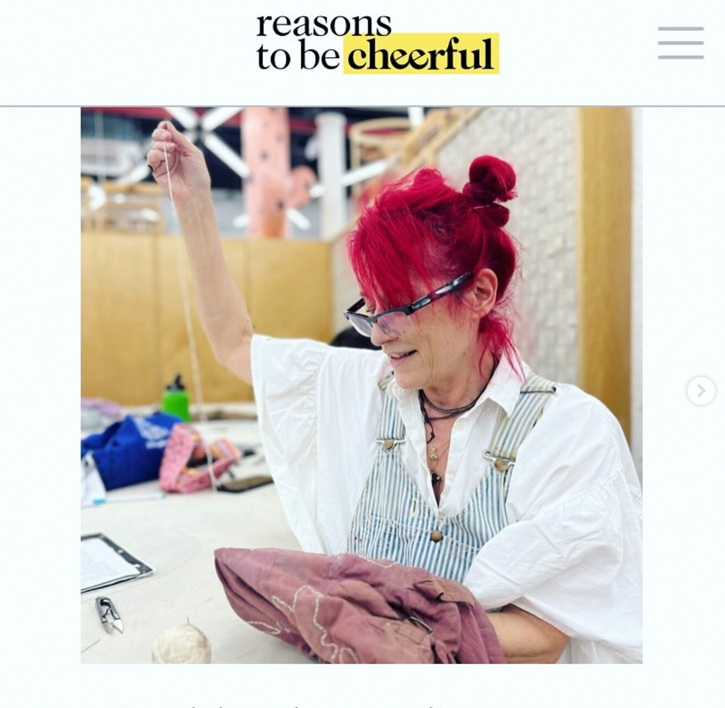 Kate Sekules at Darn It mending club brooklyn April 2025 featured image in David Byrne publication reasons to be cheerful